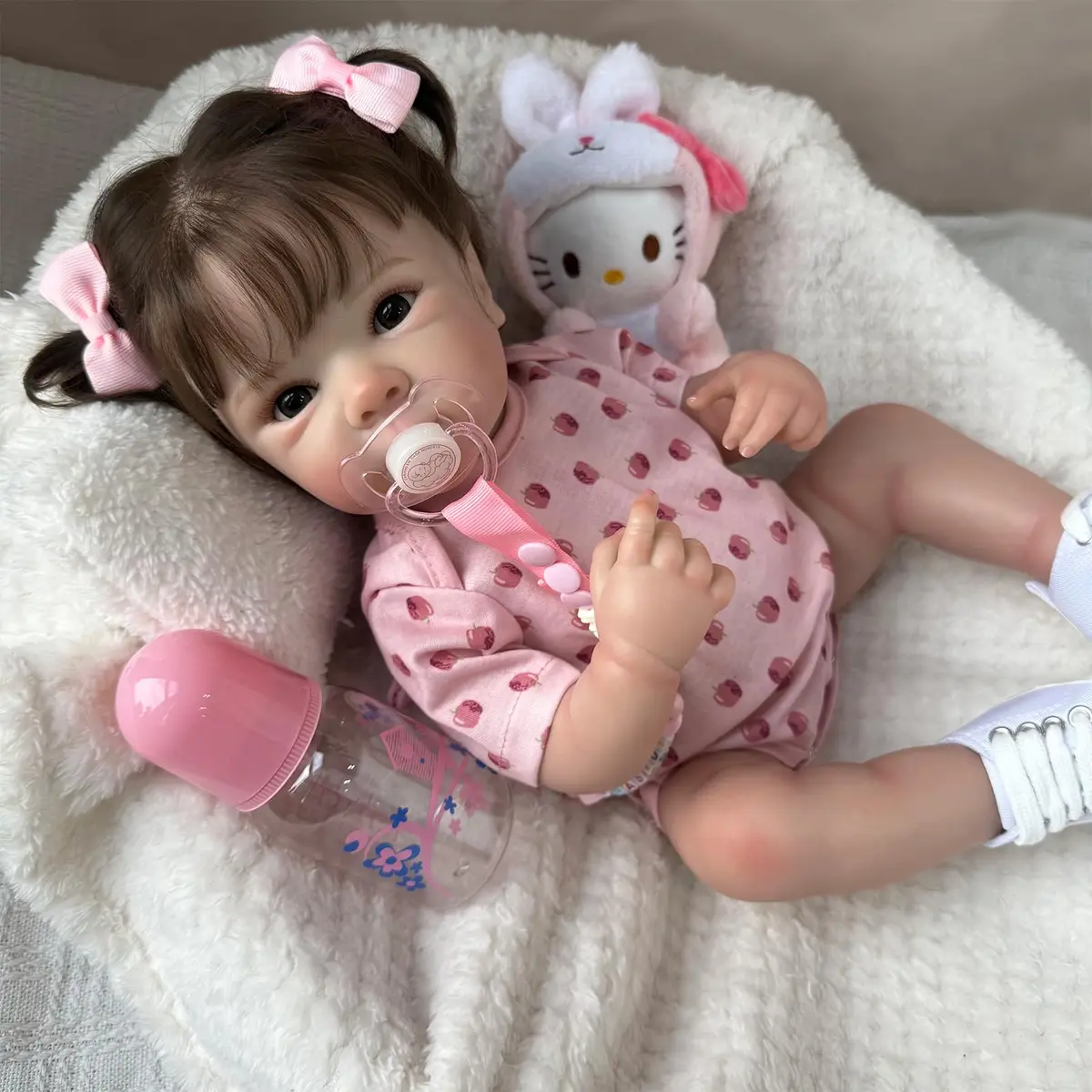 Bebe Reborn Boneca Menina Silicone Realista 48cm Presentes para Meninas | Roupa Rosa Cabelo Curto Original Presentes para Meninas