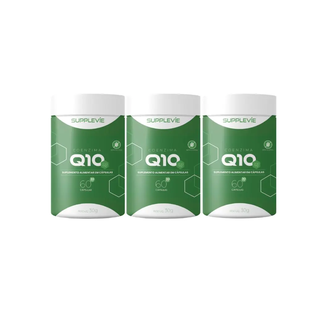 Kit 3 Coenzima Q10 200mg Ubiquinona Alta Concentração Alta Absorção Suplemento Alimentar 60 Cápsulas Supplevíe