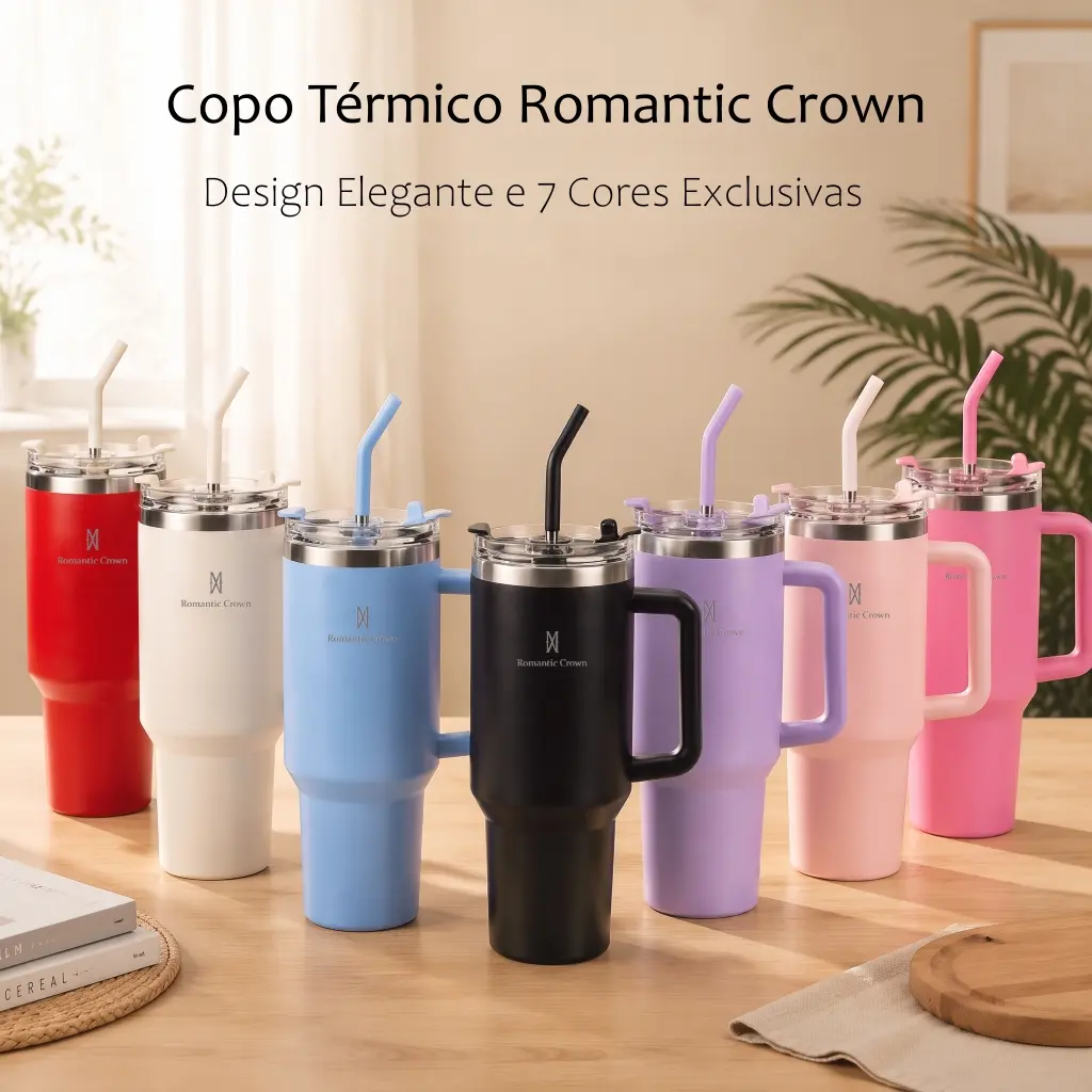 ROMANTIC CROWN Copo Térmico Inox Portátil 1200ml/600ml/1.2L Garrafa Térmica Inoxidável com Tampa e Canudo - 1