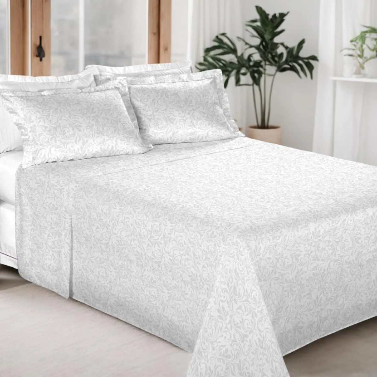 Jogo de Cama King 300 Fios 100% Algodão Percal 4 Peças Antiácaro Bem Lunar | Respirável, Resistente e Macio. Kit Inclui 4 peças essenciais: lençol com elástico, lençol de cima e 2 fronhas com abas.