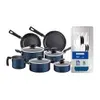 Conjunto de Panelas 7 Peças Tramontina Bergamo Antiade e Tampas de Vidro - Azul + Faqueiro 12 Peças Leme - Azul - 1