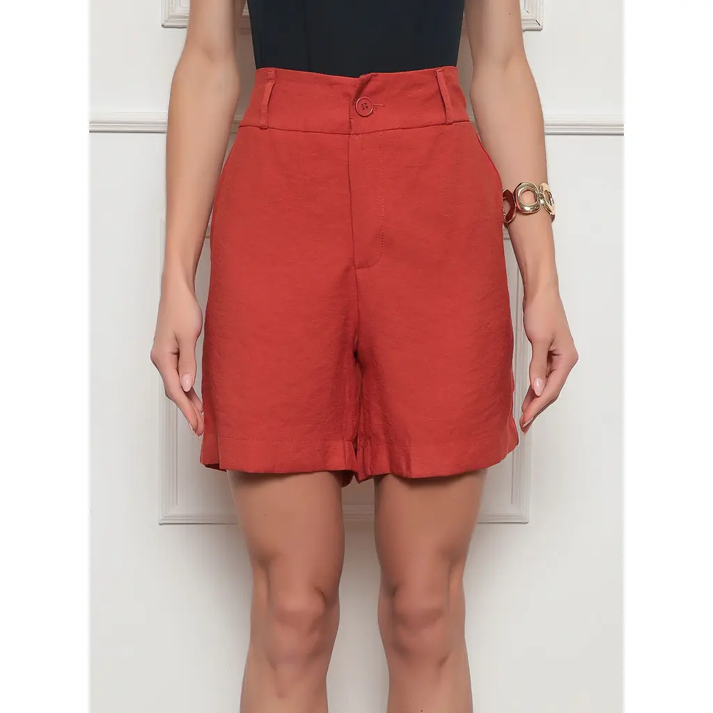 Short Social Feminino Marrante Reto Cintura Alta Com Bolsos E Caimento Estruturado Look Moderno Dia A Dia - 1