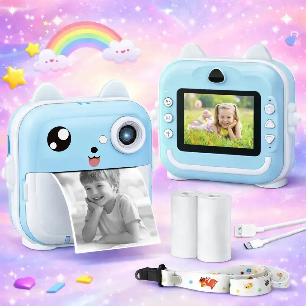 Câmera Digital Infantil Impressão Instantânea Dorama Foto Video Jogos Cor Câmera Polaroid Azul - 1