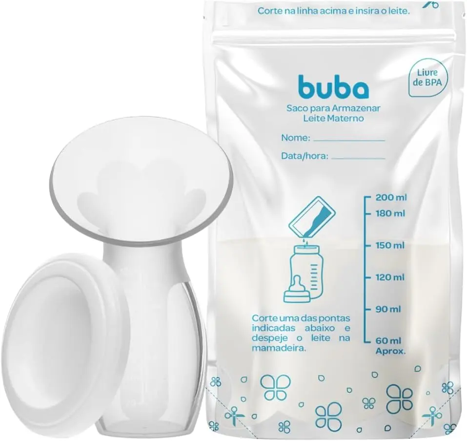 Kit Coletor De Leite Materno Em Silicone + Saco Para Armazenar Leite Materno Branco