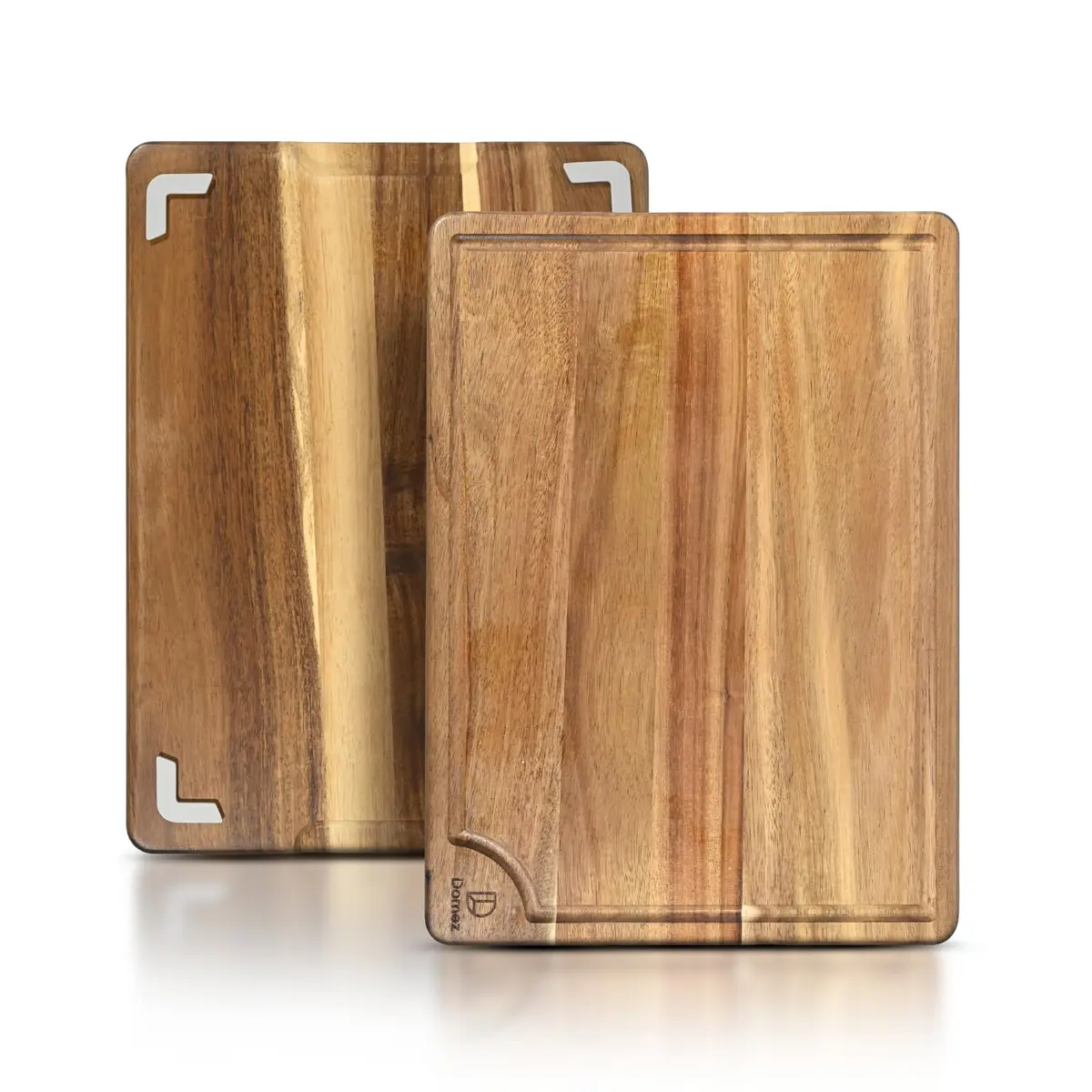 DOMEZ Tábua de Corte Madeira Acácia Slim para Cozinha | Tábua de Frios, Superfície Higiênica para Carnes e Vegetais, Base Pés Antiderrapante, Canaletas, Alças Ergonômica