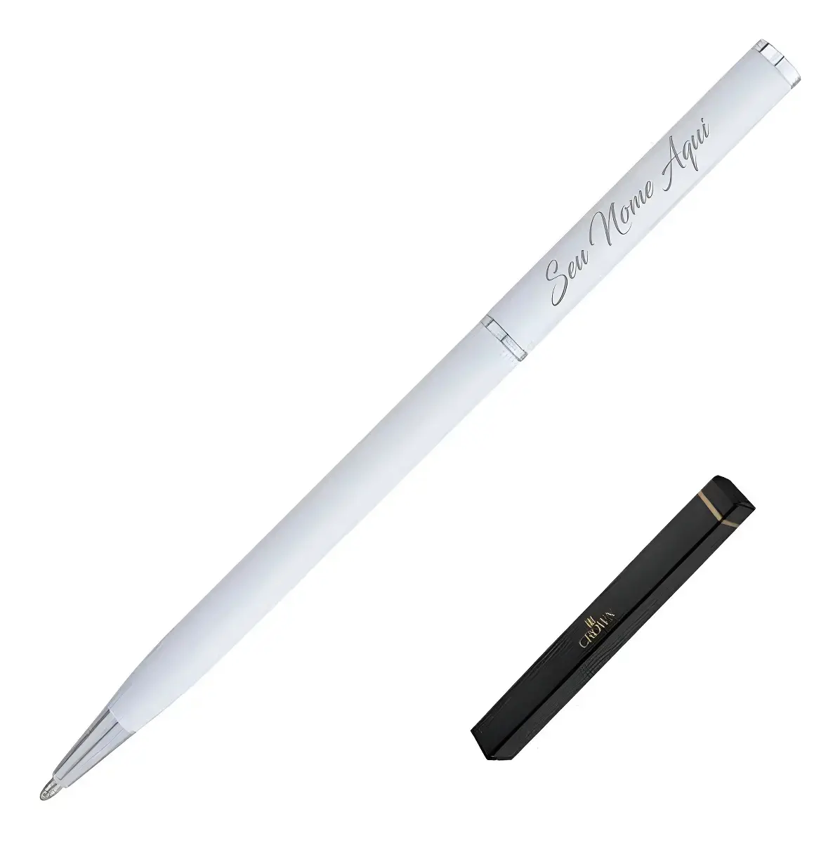 Caneta Crown Hawai Personalizada Nome Esferográfica Luxo Tinta Azul Exterior Branco