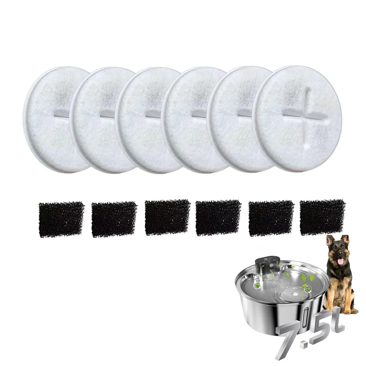 Conjunto 6 Filtros Refil Fonte Bebedouro Gatos Cães Pet, para 7.5L NEWPET Esponjas de Pré-filtro de Reposição para Bebedouro de Gato para Animais de Estimação