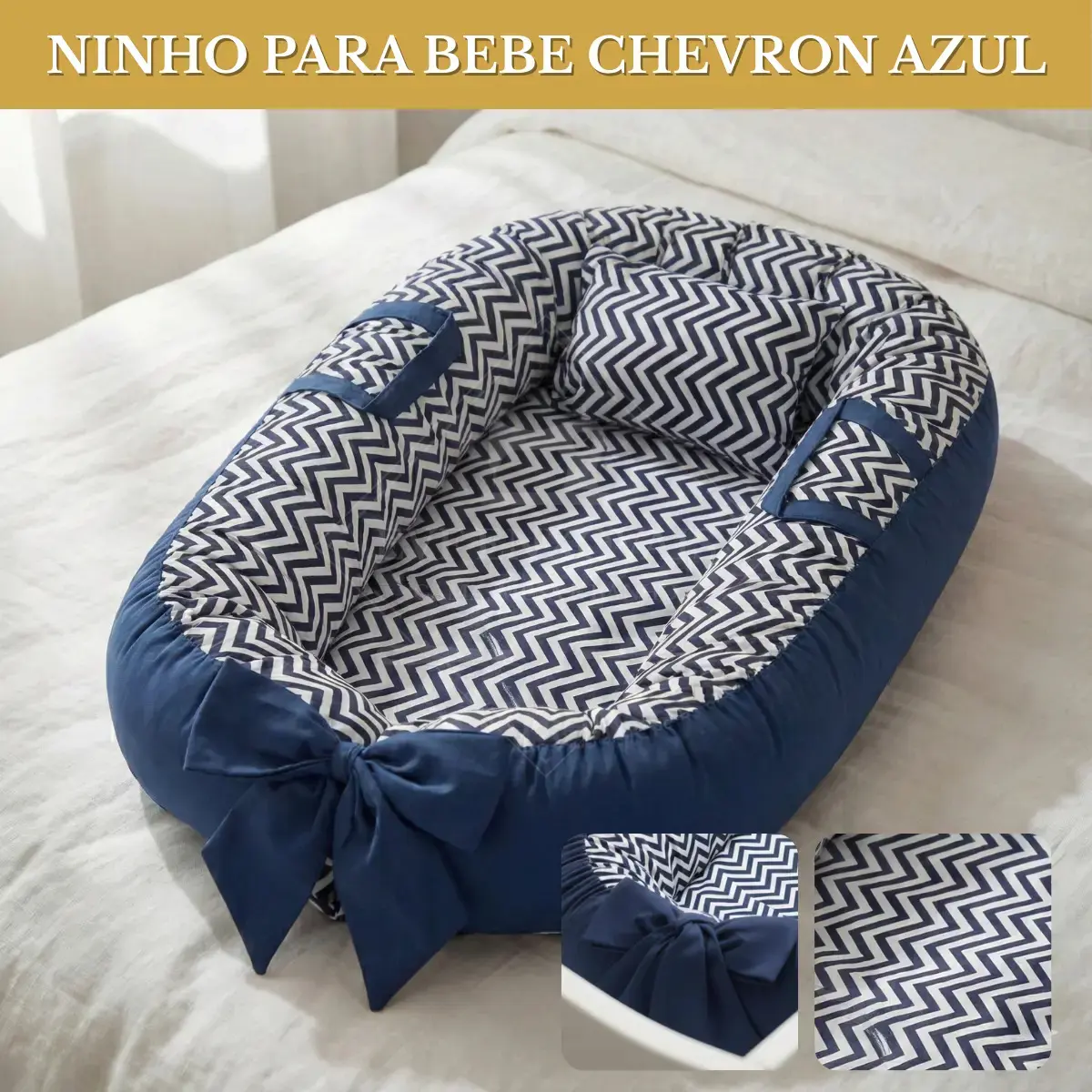 Ninho Redutor Para Bebê Recém-nascido Maternidade Super Macia Conforto E Proteção - Chevron Azul Marinho