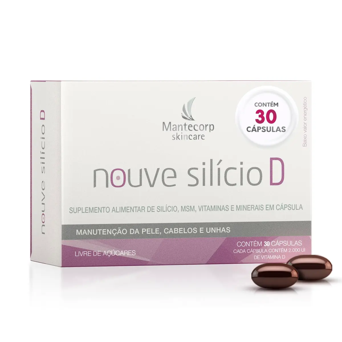 MANTECORP - Nutracêutico Nouve Silício D - Fortalece Pele Cabelo e Unhas - Colágeno, Reduz Queda Capilar, Benefícios Duradouros - 30 Cápsulas - 1