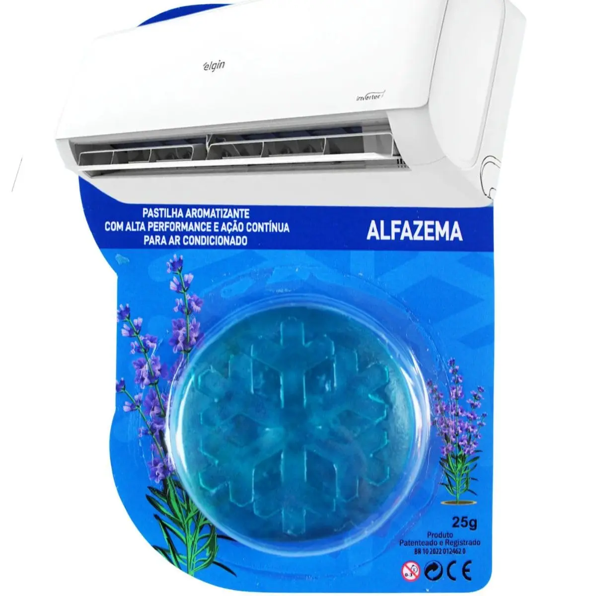 Pastilha Bactericida Aromatizante para Ar Condicionado Split – AROMA ALFAZEMA (25g) Higienizadora Ação neutralizadora de odores Aroma contínuo ELIMINA MAU CHEIRO - 1