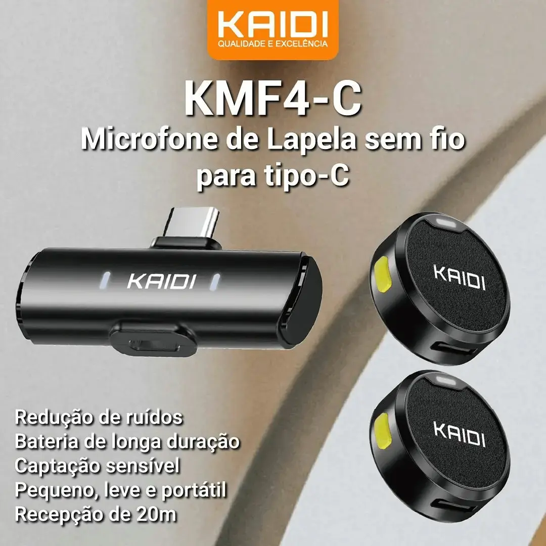 Microfone Lapela Sem Fio Kaidi Tipo-C thumbnail 3
