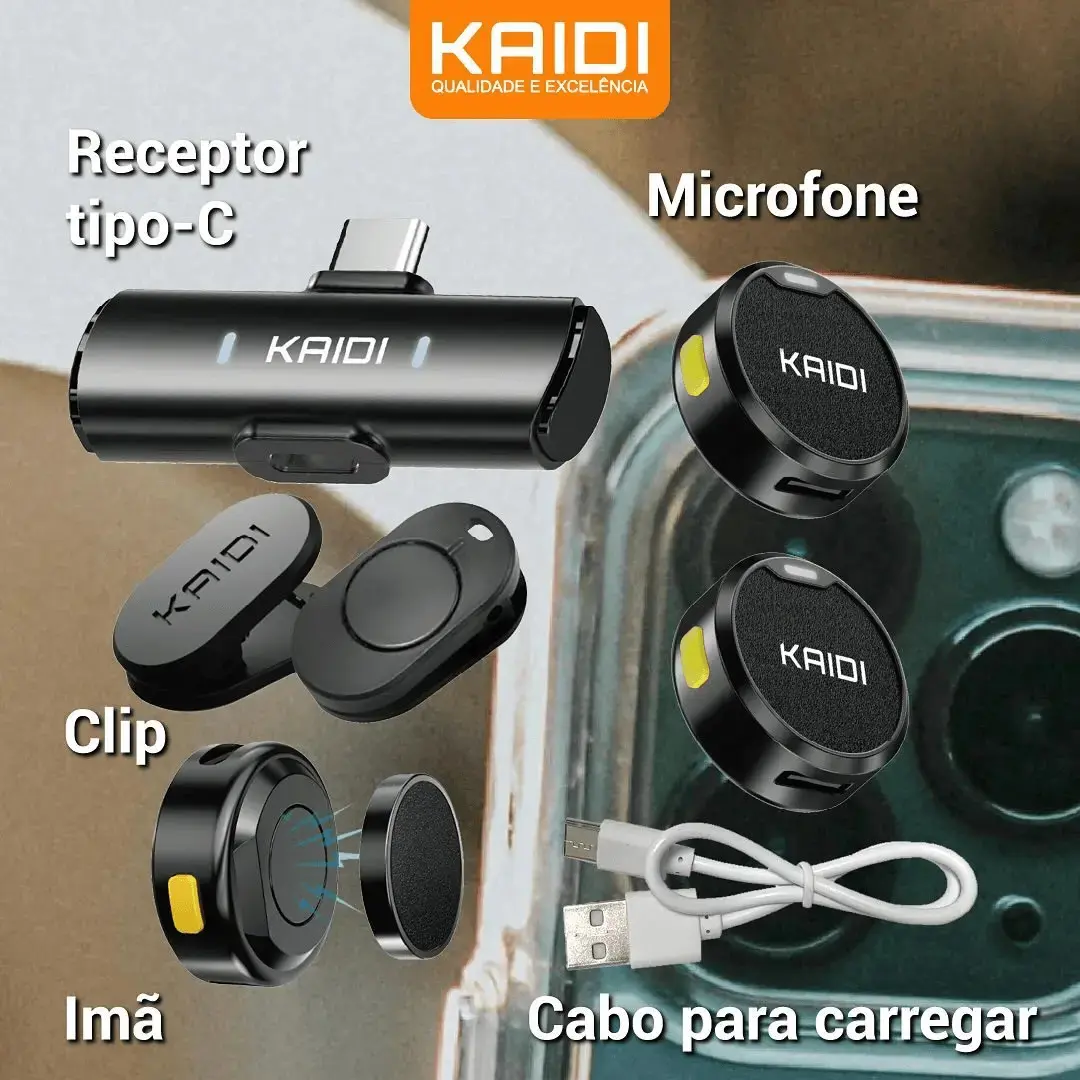 Microfone Lapela Sem Fio Kaidi Tipo-C thumbnail 4