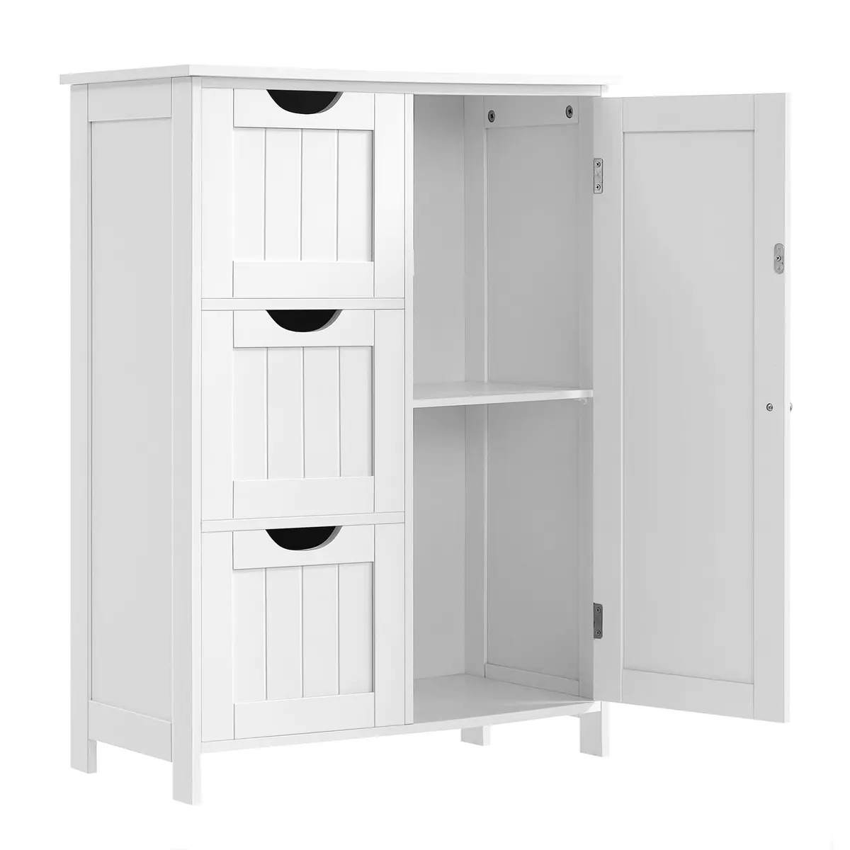 VASAGLE Gabinete de Banheiro de Chão com 1 Porta com 3 Gavetas e 1 Porta | Armário Organizador Multiuso Autônomo com Prateleira Ajustável, Branco, Coleção Sofie BBC49WT - 1