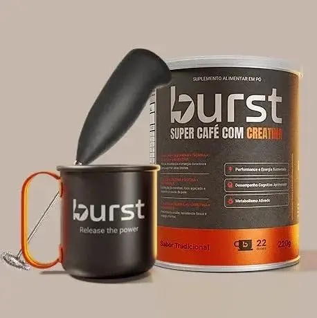 Super Café com Creatina, Sabor Cappuccino + Caneca + Mixer - Burst | Caneca, Mixer