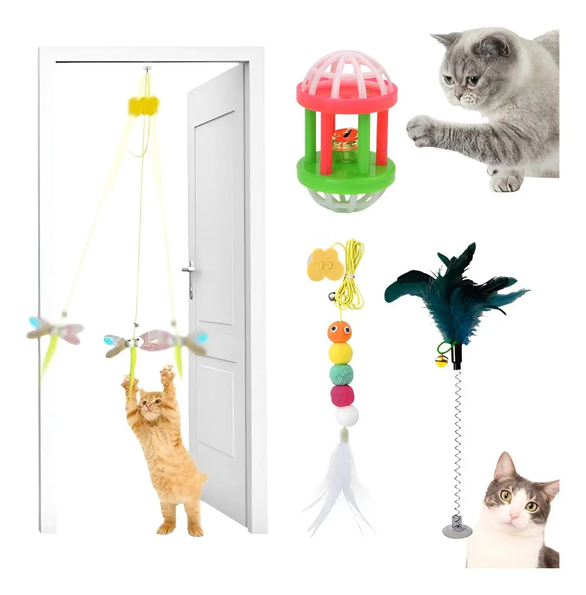 Kit 3 Brinquedo Para Gato Elástico Pendura Porta Ratinho Mola