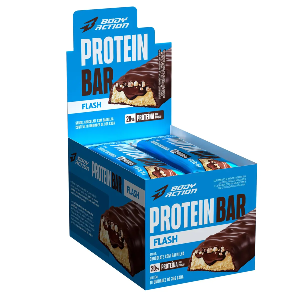 Barra de Proteína Snacks Protein Bar Flash 35g 10 Unids Bodyaction (Chocolate com Baunilha)