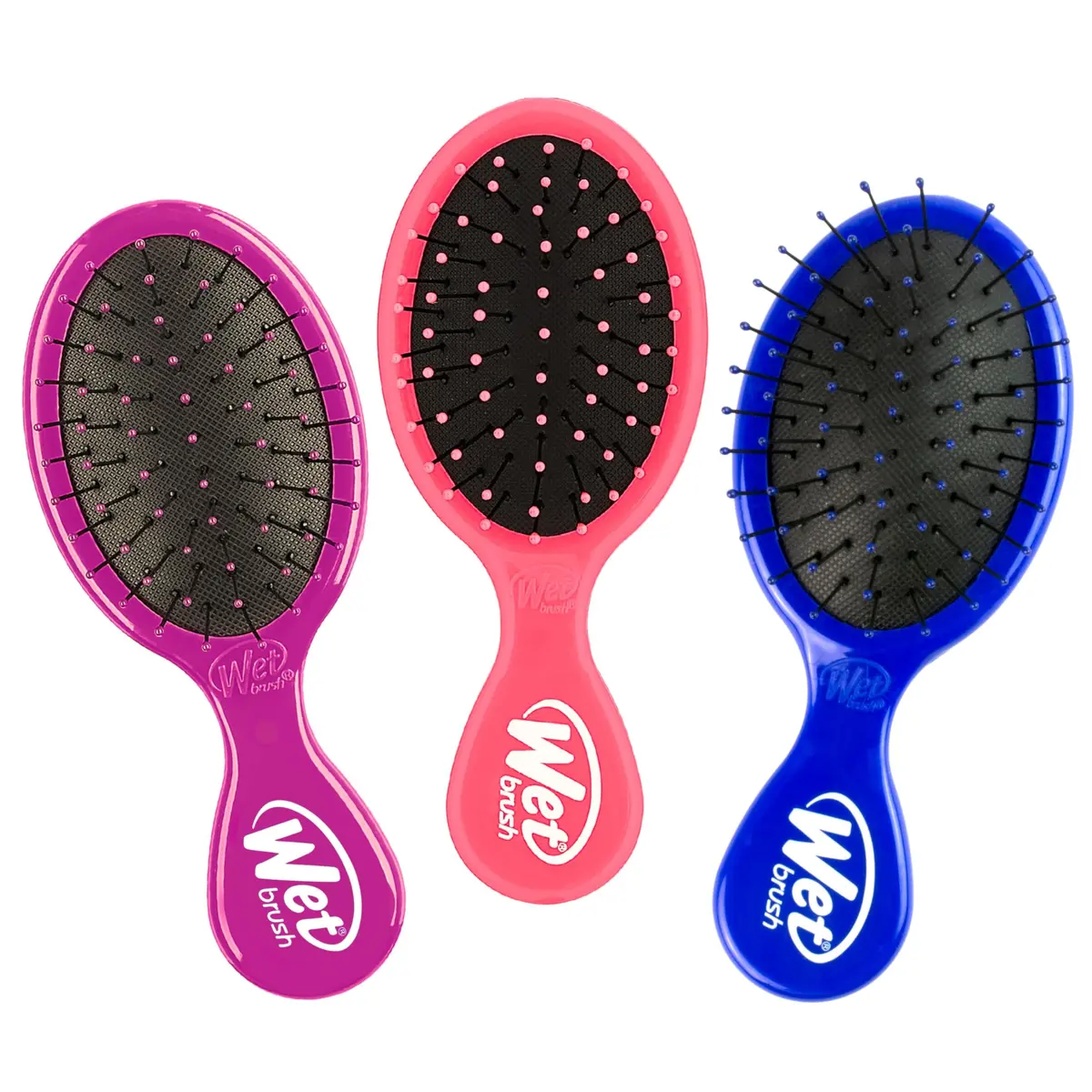 Wet Brush Escova desembaraçadora Squirt, 3 quilates, rosa, roxo e azul, mini desembaraçador, cerdas IntelliFlex ultramacias, sem embaraço, escova de cabelo molhada e seca para mulheres e homens, todos