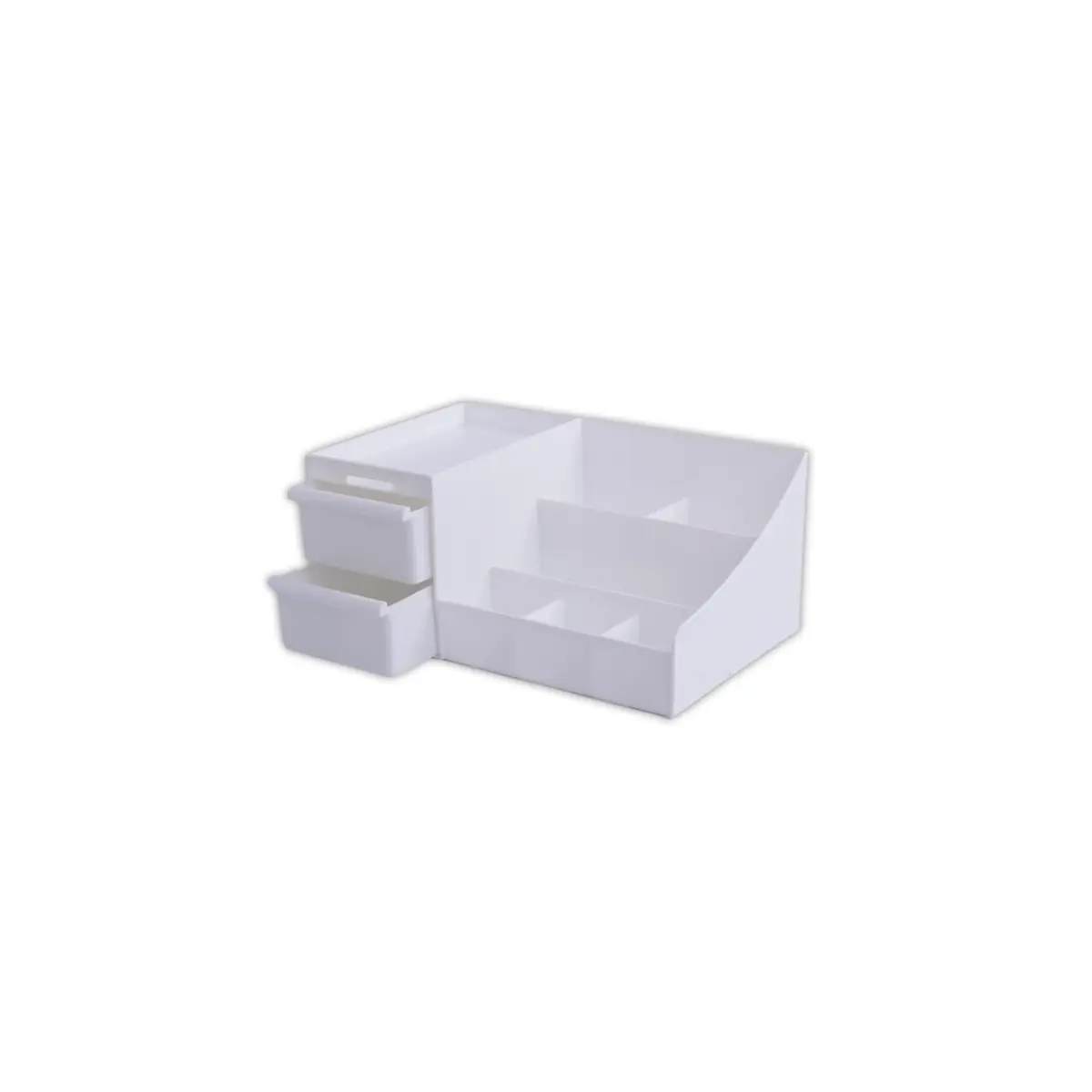 Organizador Multiuso para Mesa, Plástico Branco | 8 Divisórias, 2 Gavetas, Para Escritório, Estudos, Maquiagem, Acessórios, Organização Rápida e Visual Limpo