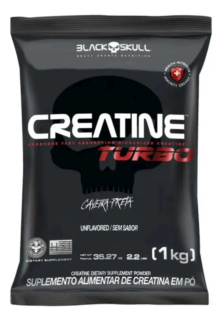 Creatina Black Skull Caveira Preta Turbo em pó Sem sabor x 1kg - 1