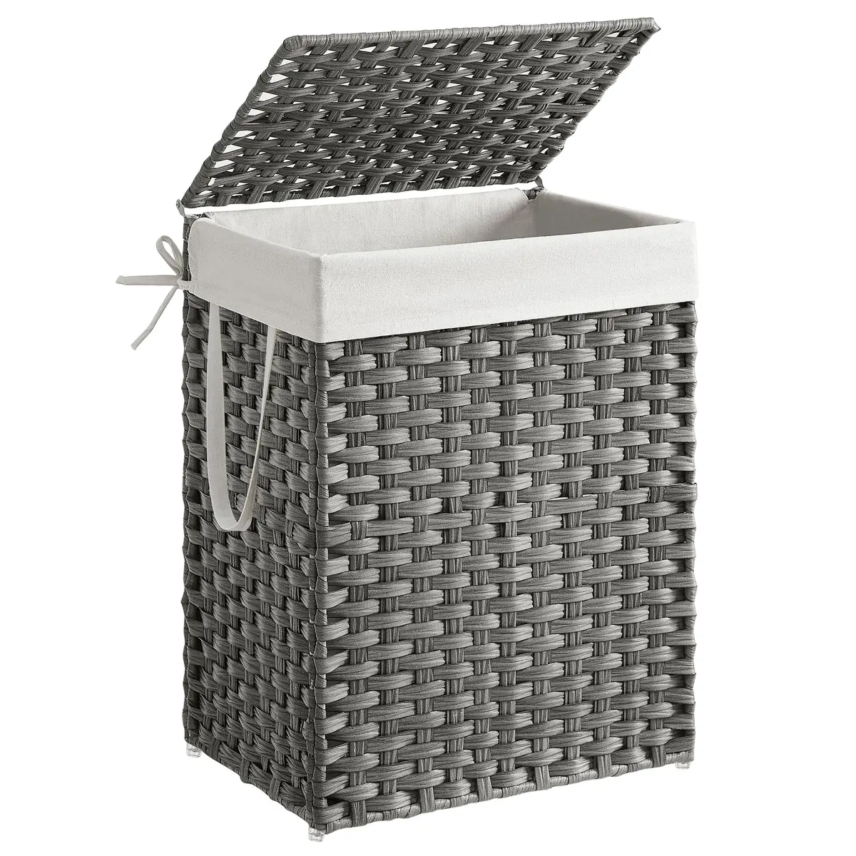 SONGMICS Cesto de Roupa Suja de Vime Sintético, com Tampa e Saco Removível, 90 L, 46 x 33 x 61 cm, Dobrável para Banheiro e Lavanderia, Cinza, Coleção ELIOTT BRLCB051G01V1