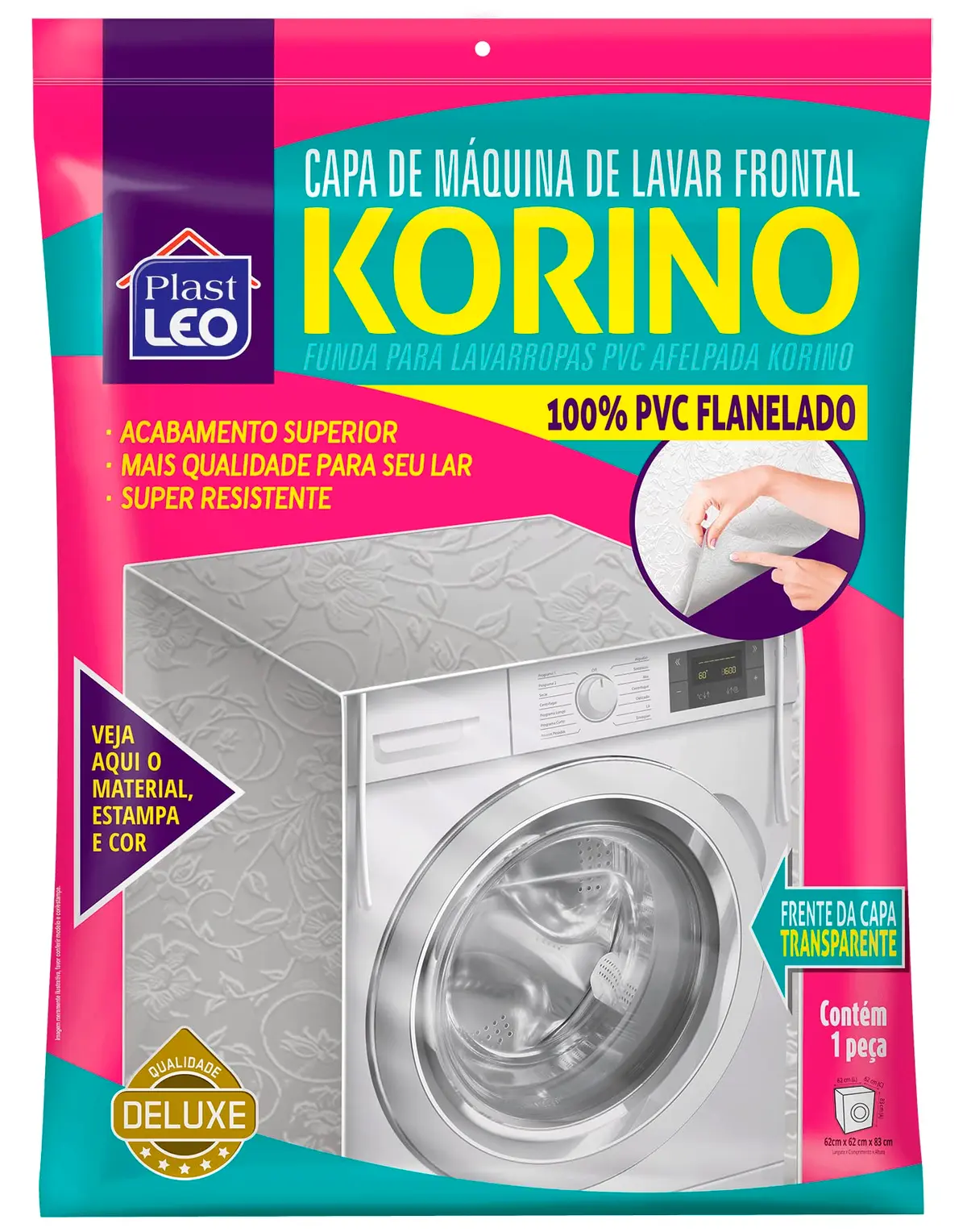 Capa para Máquina Korino Cinza - Modelo Carga Frontal | Plast Leo (Ref.:740-F-CZ)