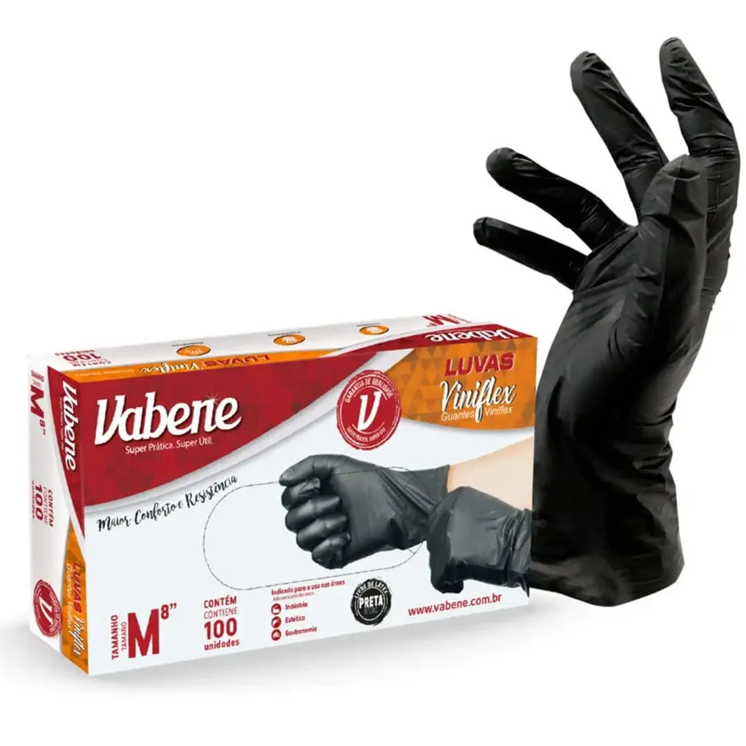 Luva Viniflex, Vabene, M, Preta, Caixa com 100 - 1