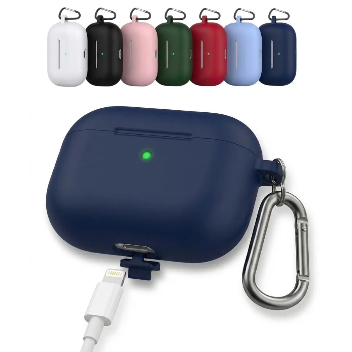 Case Compatível com AirPods Pro 3 (2025) – Carregamento Sem Fio Sem Remover a Capa, Proteção Dupla Contra Quedas e Mosquetão Incluso (Azul escuro)