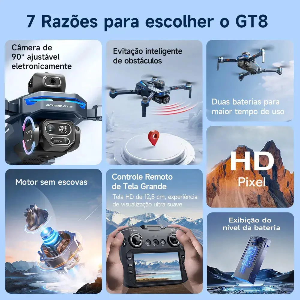 Gt8 Drone Profissional Camera Mini Drones Fpv Com Tela E Bag Preto thumbnail 2