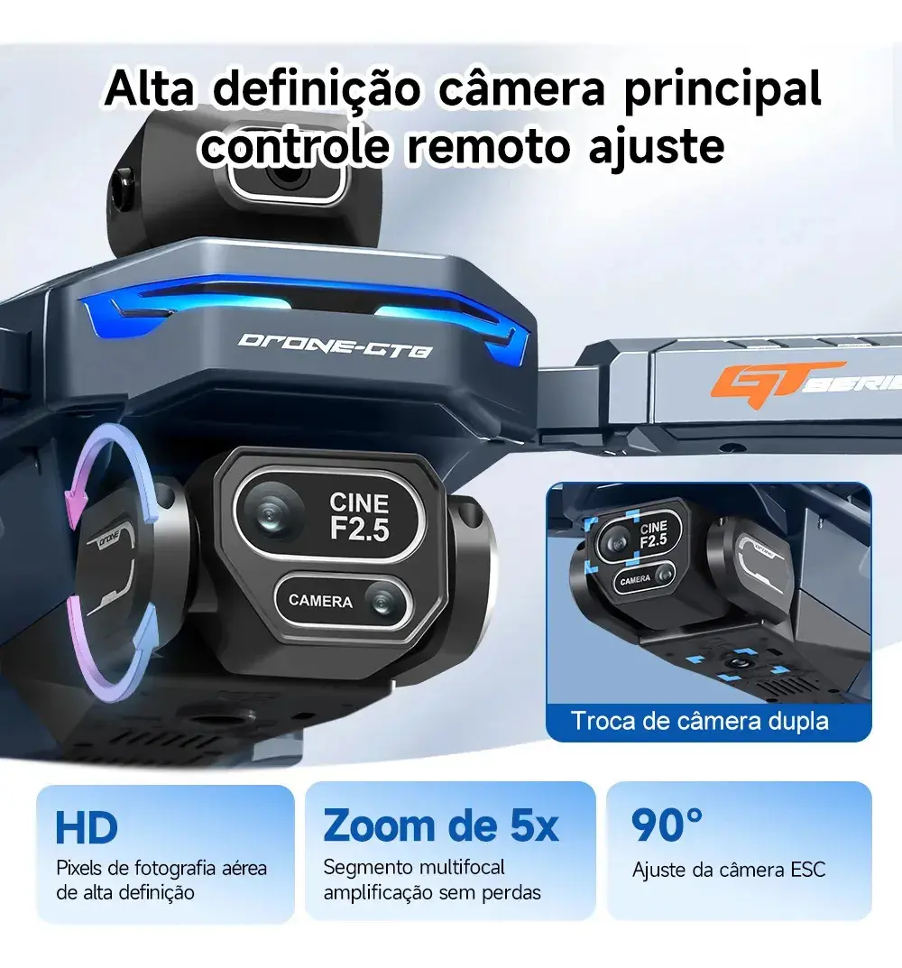 Gt8 Drone Profissional Camera Mini Drones Fpv Com Tela E Bag Preto thumbnail 3