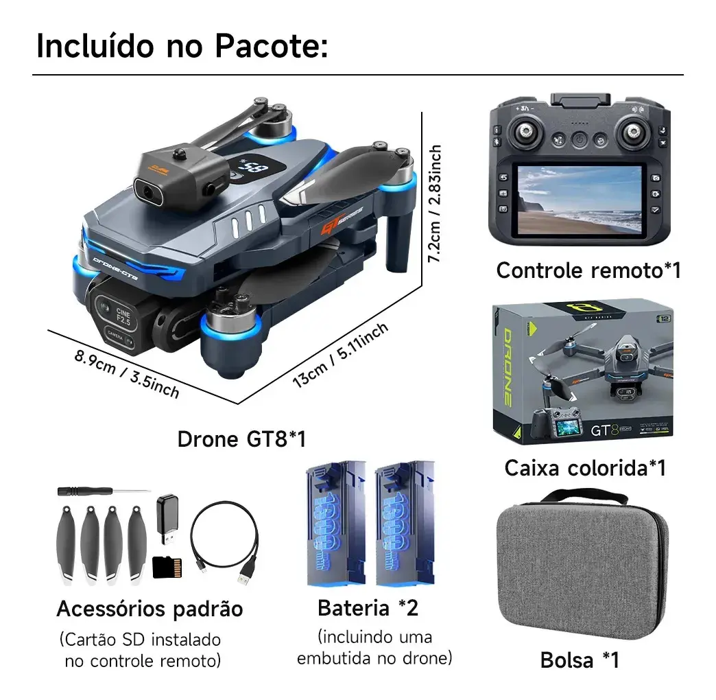 Gt8 Drone Profissional Camera Mini Drones Fpv Com Tela E Bag Preto thumbnail 10