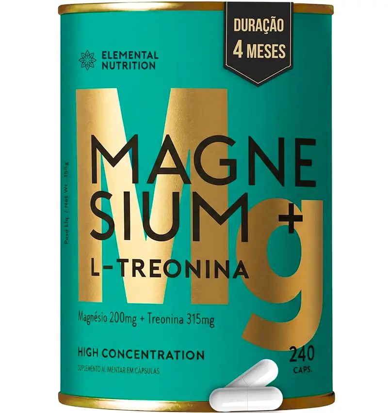 Magnésio Bisglicinato + L-Treonina – 240 Cápsulas – 4 meses duração – Magnésio Quelato 200 mg + L-Treonina 350mg - Elemental Nutrition