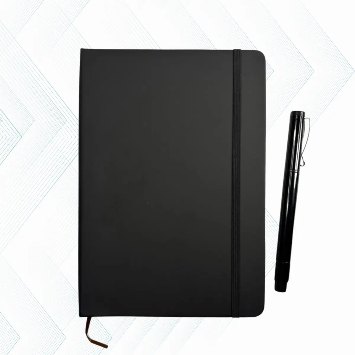 Caderno Sem Pauta A5 com Caneta Marca Texto Caderneta de 80 Folhas 80g Capa Dura - Preto
