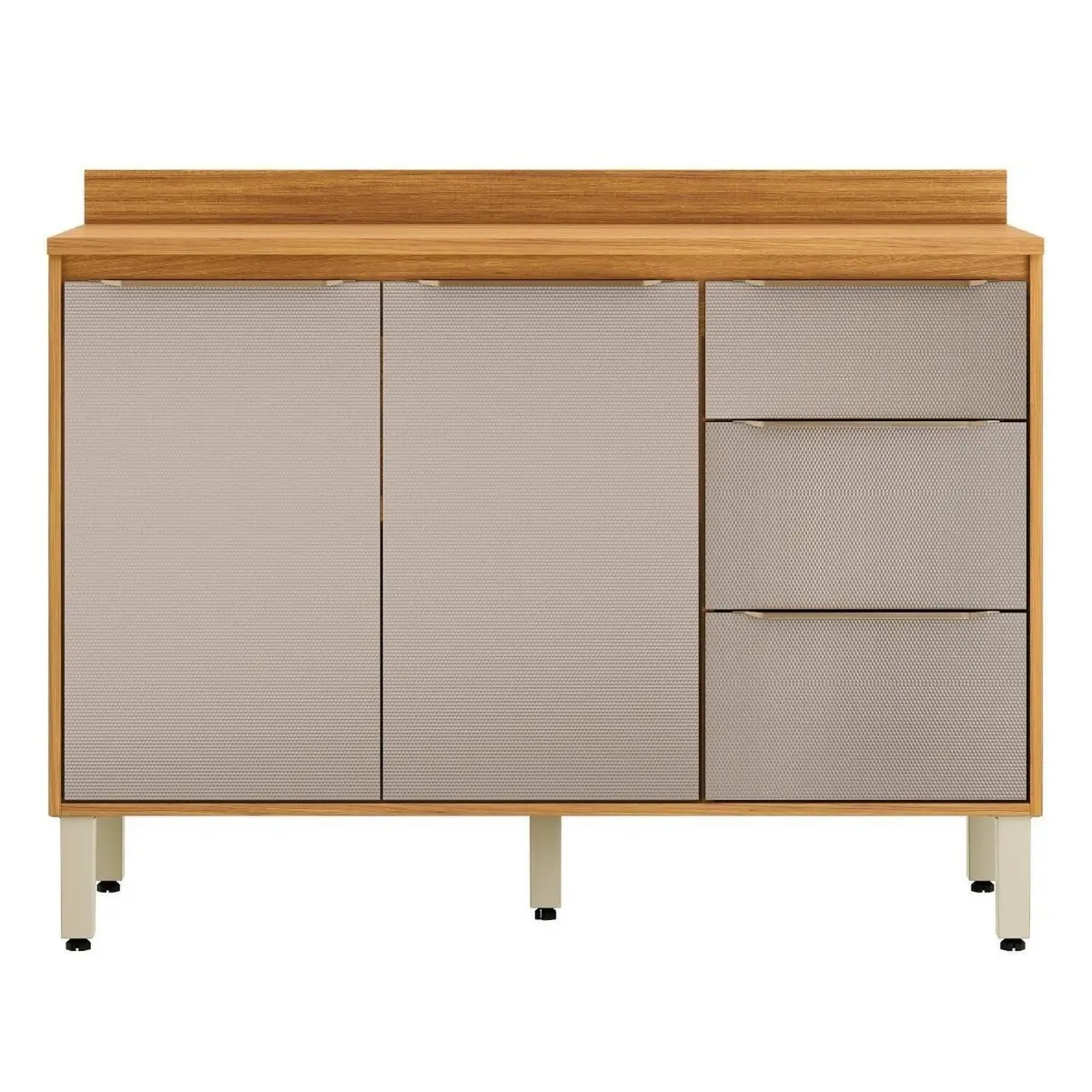 Balcão para Cozinha 2 Portas 3 Gavetas Pia 120cm com Tampo Plena Amarelo/Cinamon/Nude Prime Tx Cinamon/Nude Prime TX