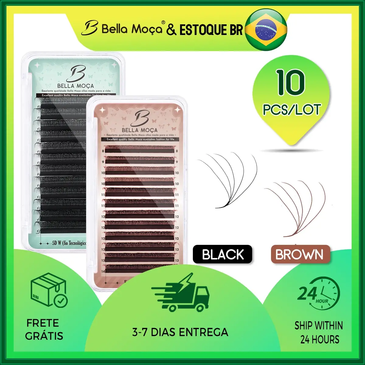 Bella moça 10 peças/lote Extensões de Cílios 5D em Forma de W Preto/Marrom Curvatura D/M Cílios Postiços Premium para Maquiagem Envio do Brasil - 1