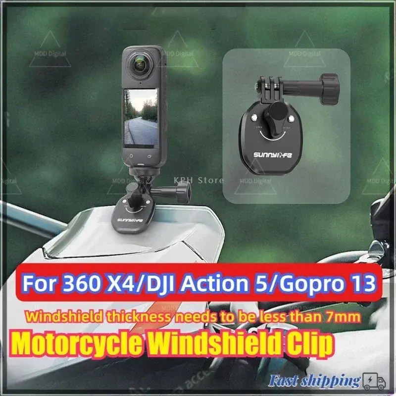 Clipe de para-brisa de motocicleta para insta360 x4 ace pro 2 dji action 5 pro telefone gopro 13 12 câmera de ação clipe de montagem de liga de alumínio