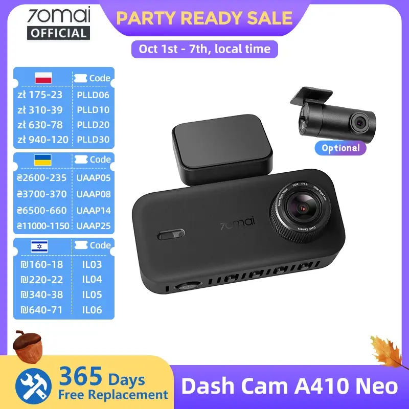 Câmera de painel 70mai A410 Neo, frontal 1440P + traseira 1080P, GPS integrado, supercapacitor, Wi-Fi 6, controle por voz, câmera para carro 70mai A410 Neo