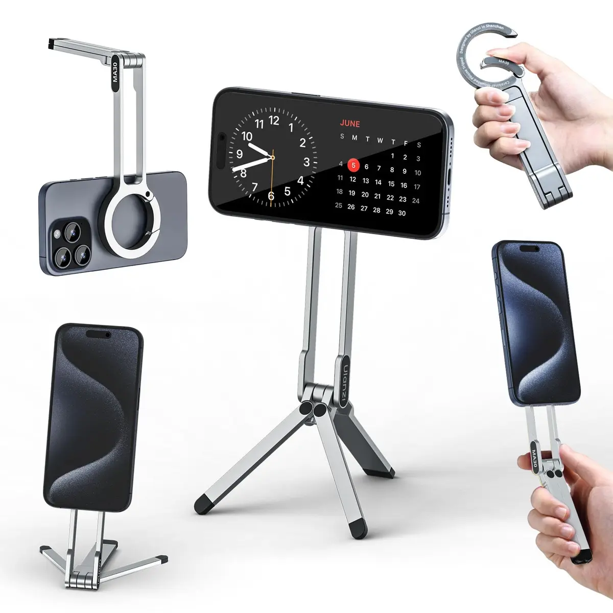 ULANZI MA30 Suporte de tripé magnético para iPhone - Maglock de alumínio para smartphone Mini tripé bolso suporte para celular ímã forte suporte rápido compatível com iPhone 17 16 15 14 13 12 séries - 1