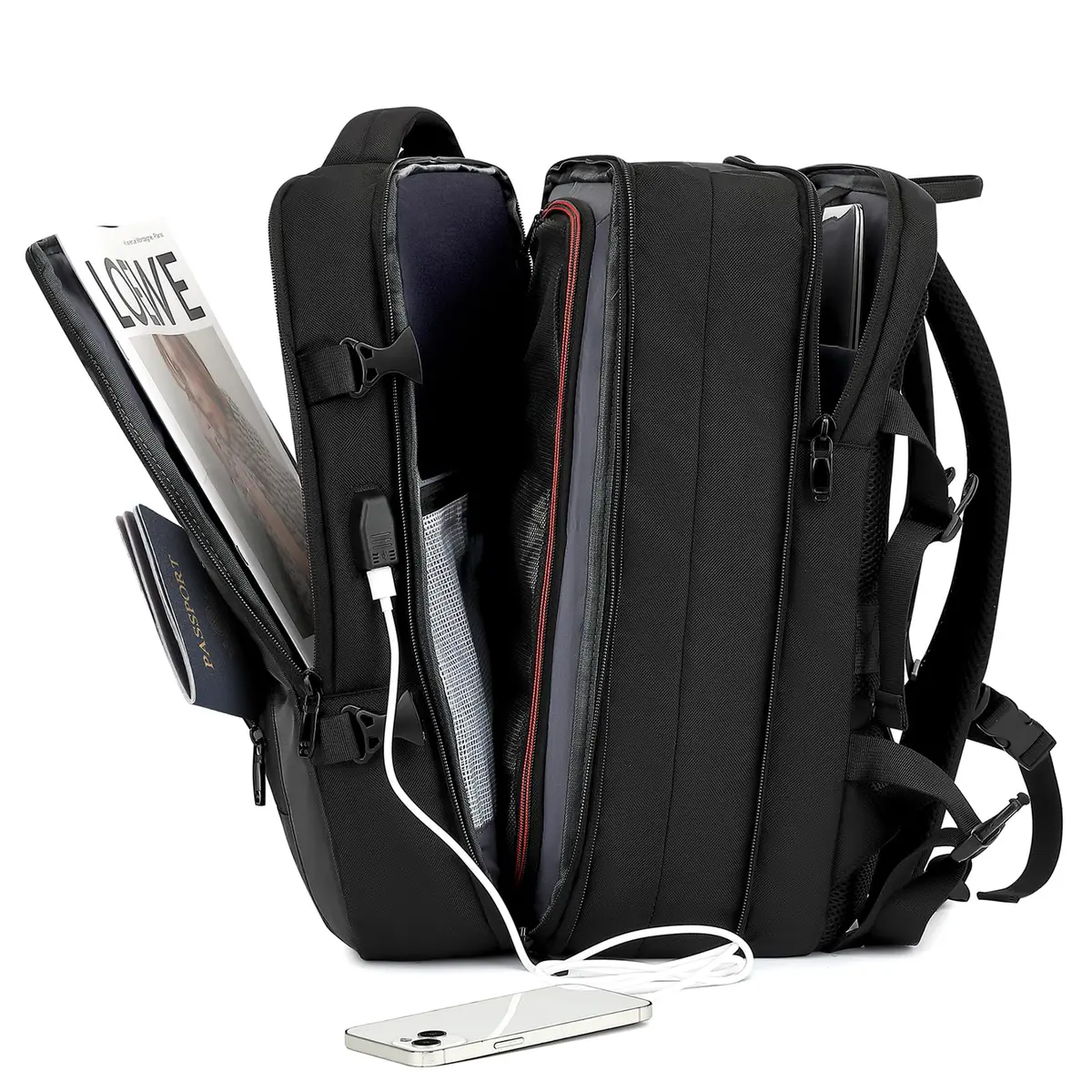 IceSelect Mochila de Viagem Expansivel Grande Masculina Feminina,Mochila Avião para Notebook 17,Executiva,Antifurto,Reforçada,USB,Impermeável,Escolar,Faculdade,Trabalho,Presente