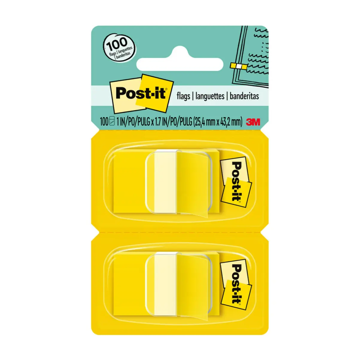POST-IT 3M Marcador de Páginas Adesivo Flags Amarelo 100 Folhas | 25,4 mm x 43,2 mm, Não Danifica a Página, Ideais para Anotações em Agendas, Fichários, Cadernos, Planners e Livros - 1
