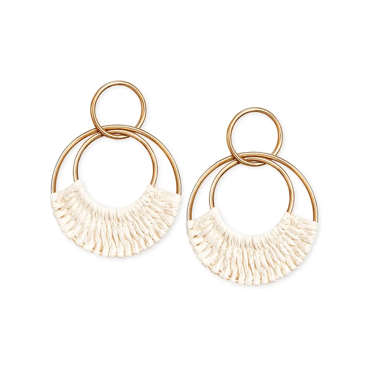 Brincos Argola Boho de Ráfia Feminino Bege Natural Dourado | Leve, Elegante, Praia Festa Verão, Moda Resort, Artesanal