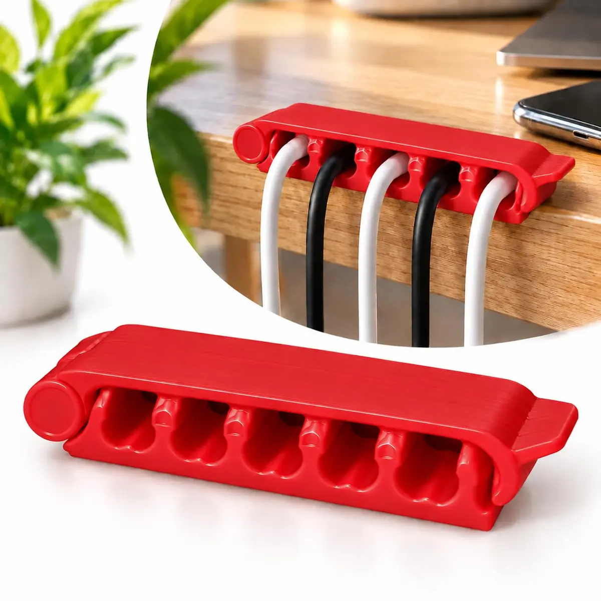 Organizador de Cabos Vermelho 5 Vias – Segurador e Suporte para Fios