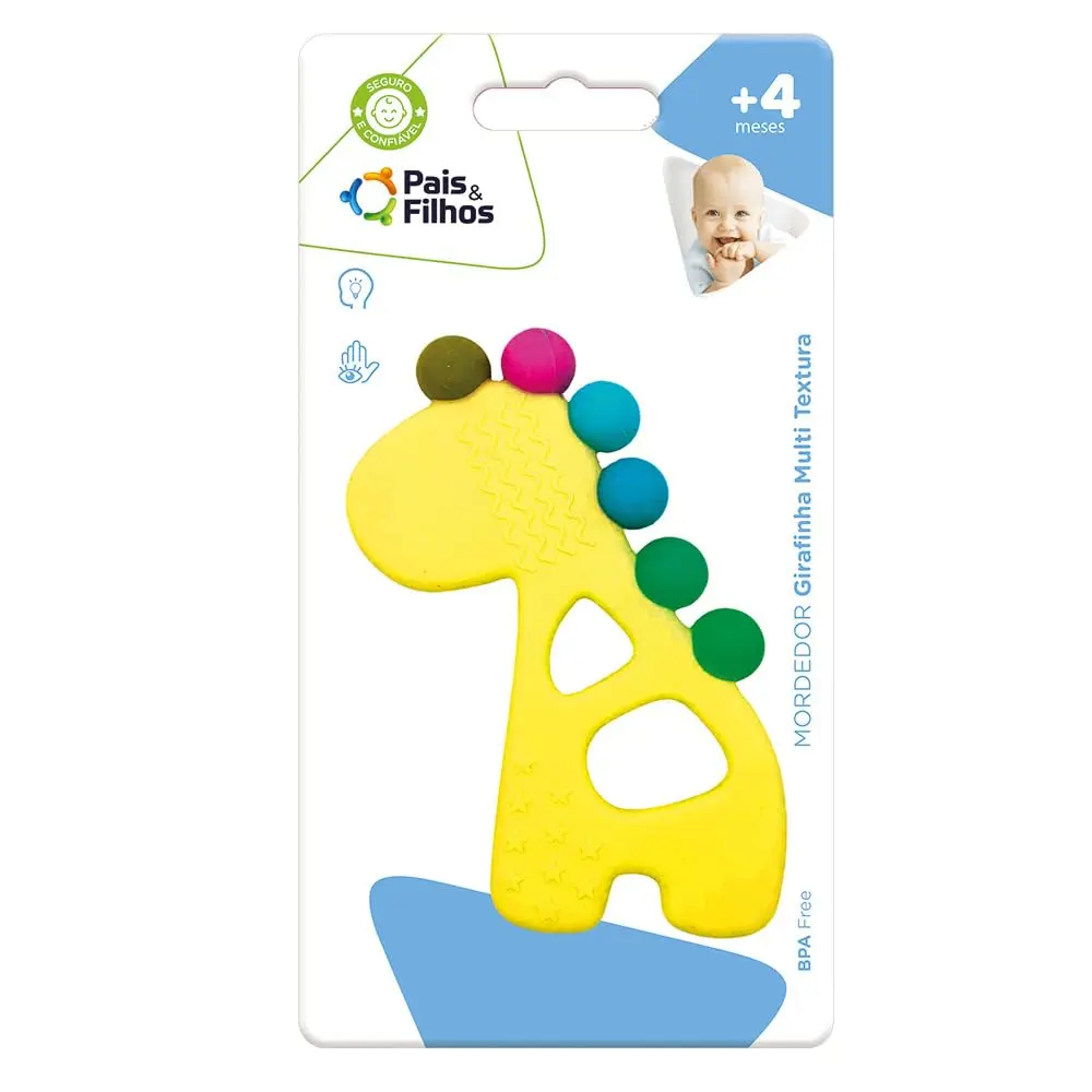 Pais & Filhos Mordedor de Silicone Girafinha Multi Texturas para Bebê – Sensorial e Dentição | +4 Meses