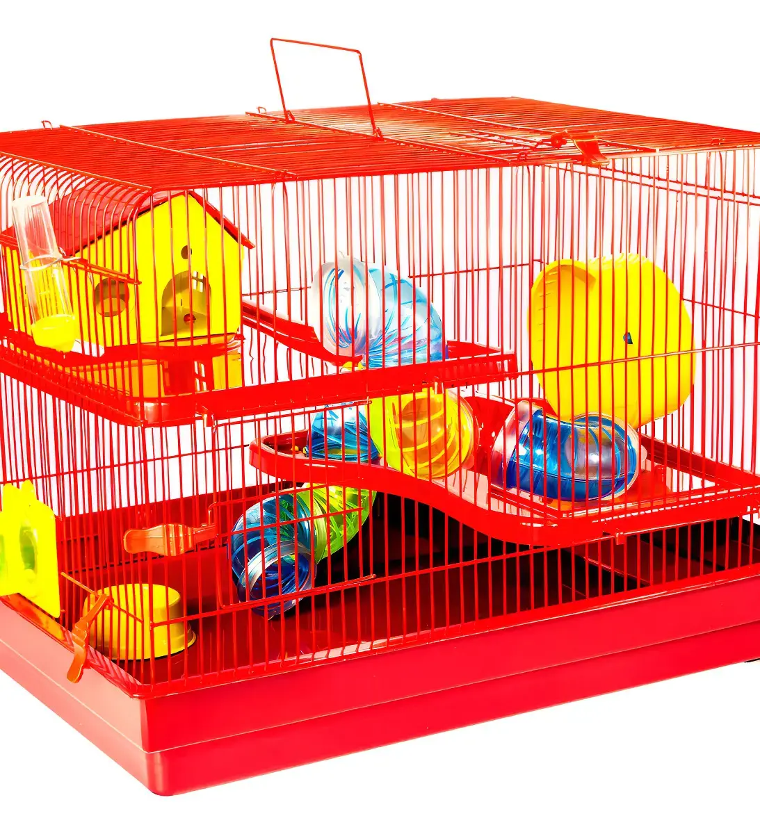 Gaiola Casa Para Hamster Completa Grande 2 Andar Cor Vermelha