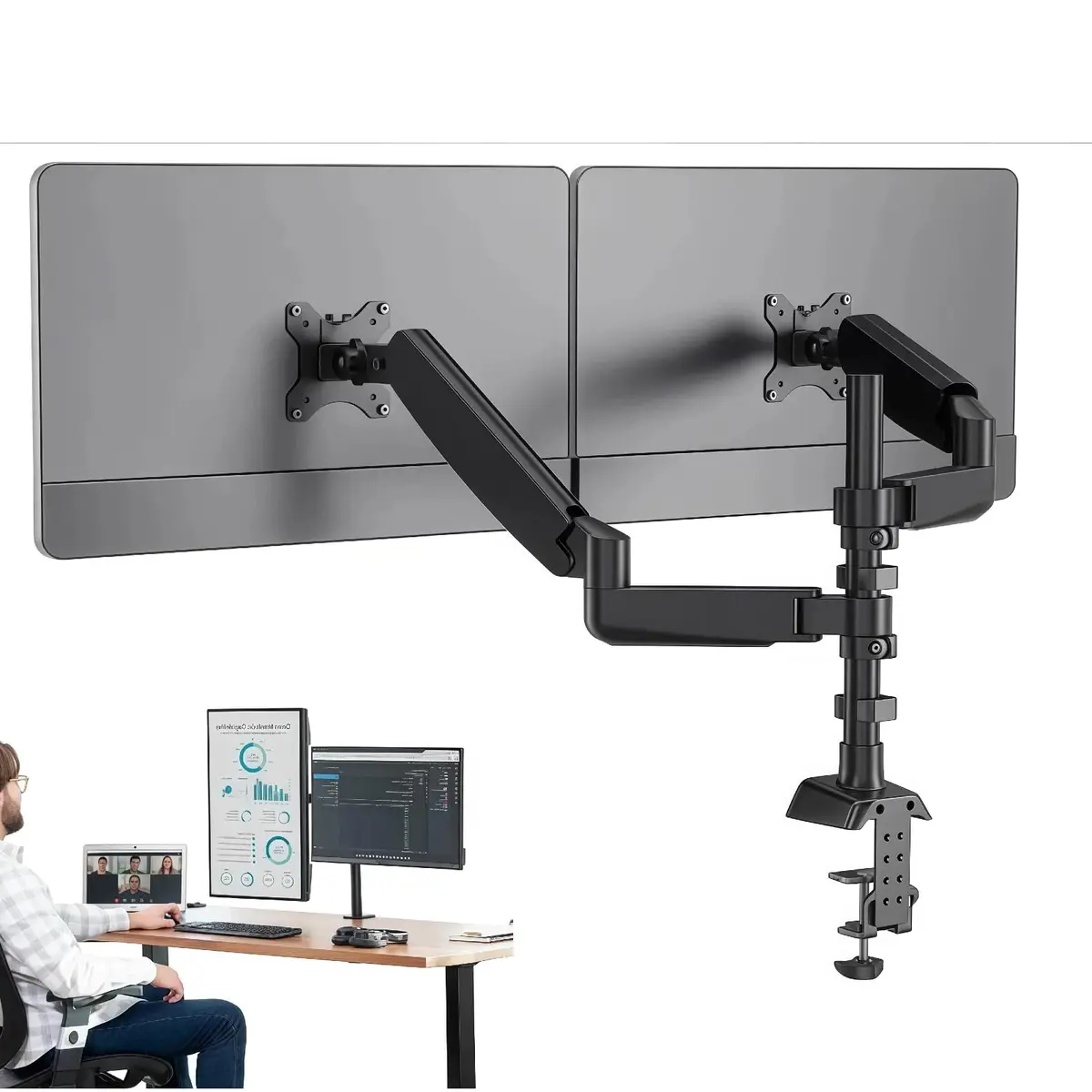 Suporte Articulado para Monitor Duplo para 17 a 35 Polegadasegadas | Suporte Duplo Articulado para Monitor VESA 75x75/100x100, Braço Ergonômico Ajustável Inclinação +60° a -45°, Rotação 360°