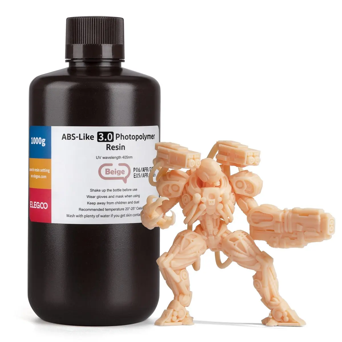 ELEGOO ABS-Like Resina 3.0 para impressora 3D Bege 1KG - Resina de fotopolímero padrão de cura UV 405nm para impressão 3D LCD/MSLA/DLP