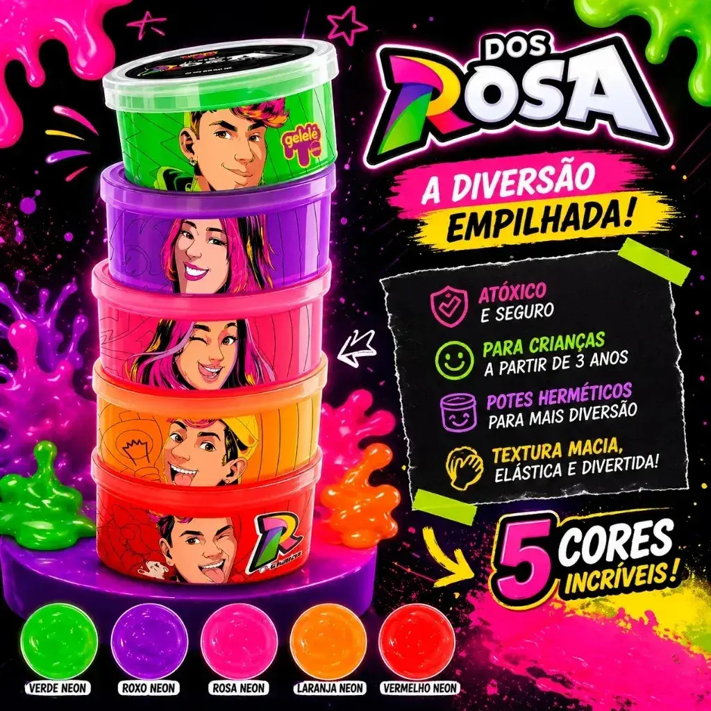 Slime Gelelé Torre 330g Dos Rosa Youtubers 5 Cores thumbnail 9