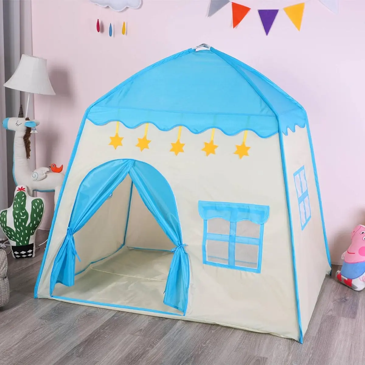 Barraca Infantil Casinha Cabana com Estrelas Dobrável para 2 a 4 Crianças | Montagem rápida sem ferramentas, inclui sacola para guardar e transportar