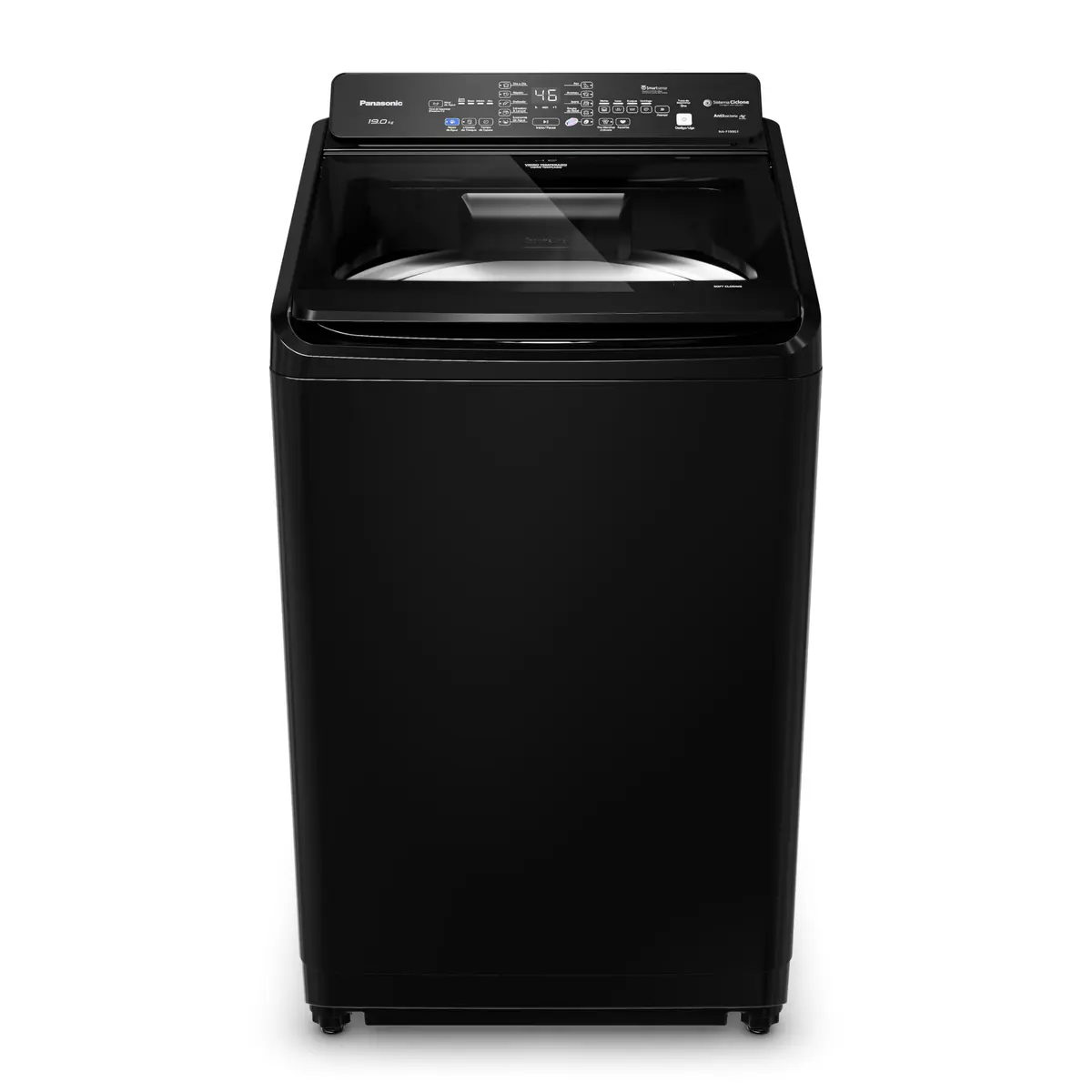 Máquina de lavar Intuitive+ Panasonic 19kg Lavagem Eficiente SmartSense Sistema Ciclone Ciclo Pet NA-F190G1BB 220V