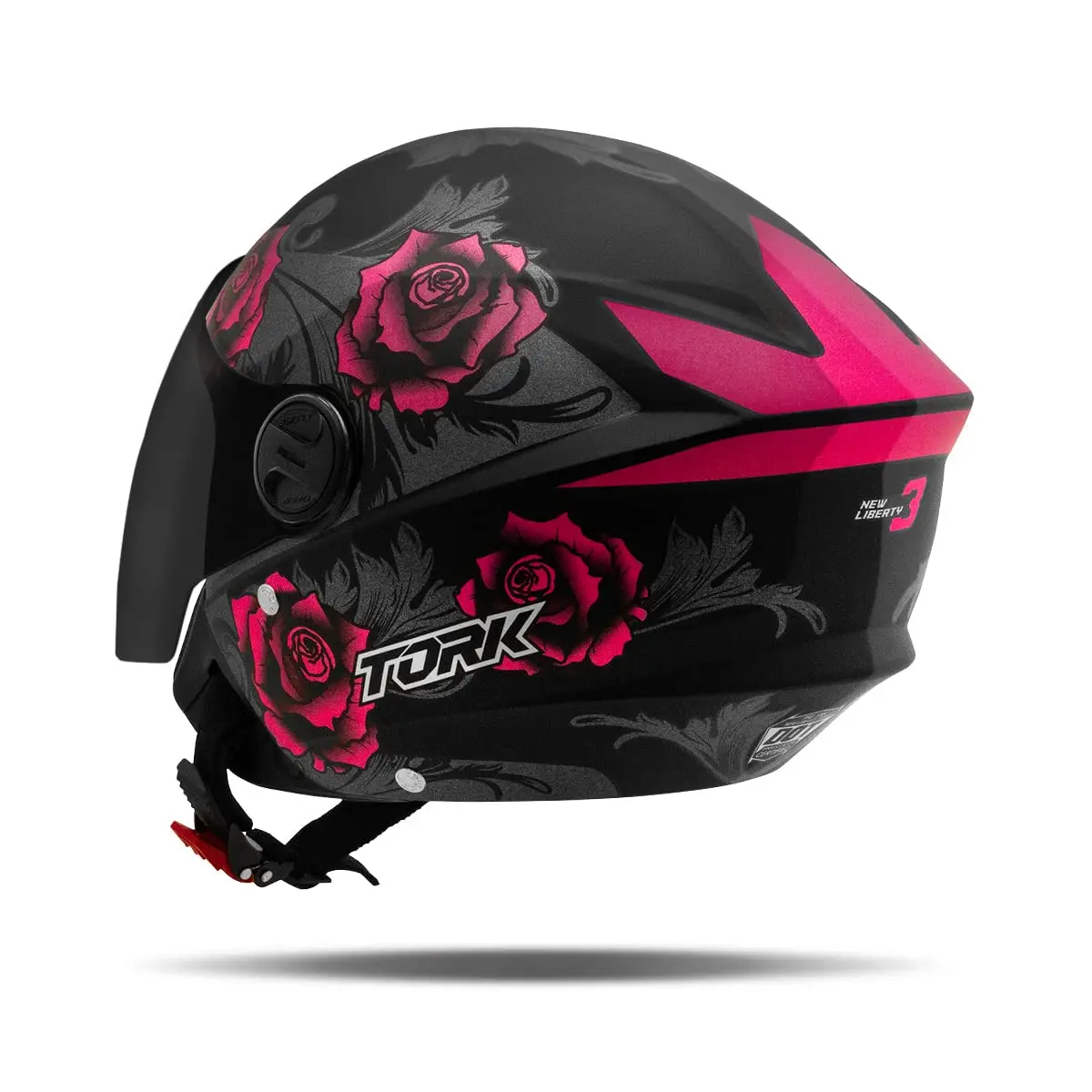 CAPACETE ABERTO PRO TORK NEW LIBERTY 3 FLOWERS BRILHANTE ROSA TAM. 56 VIS. FUMÊ