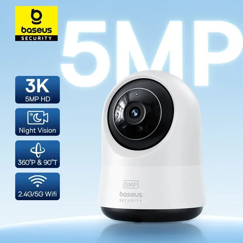 Baseus 5MP 3K WiFi Câmera IP 2.4G/5G Proteção de segurança interna sem fio Pan & Tilt 8x Zoom digital Mini Cam Câmeras de vigilância